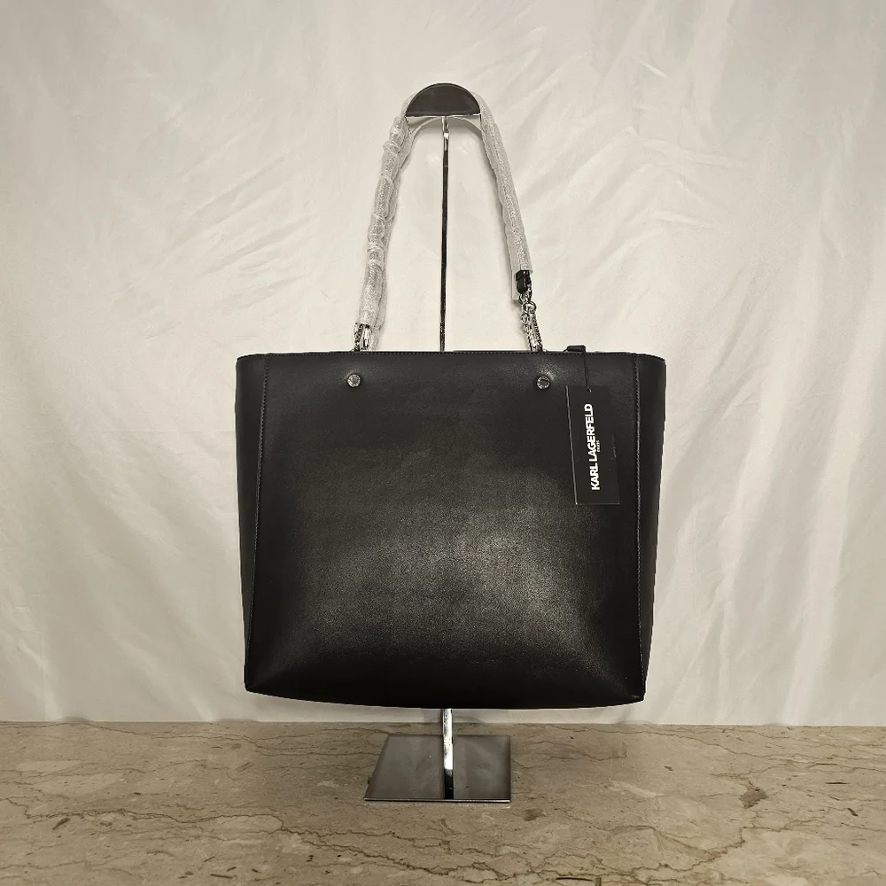 Karl Lagerfeld Paris Adele Black Zipperred Double Handled Tote Bag - Picture 2 of 9